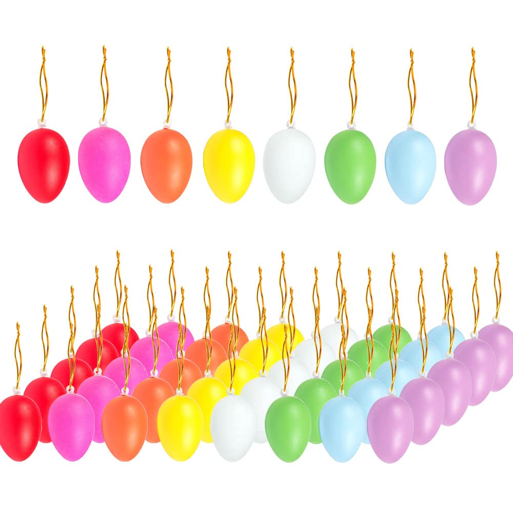 Oeufs de Pâques en Plastique 40 pièces Décoration Oeufs Colorés à Décorer avec Corde 8 Couleurs