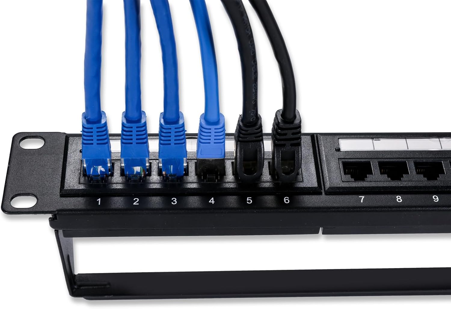 QSFPTEK 24 Port Patch Panel, Cat6 UTP Feed Through, 19" Dual IDC Network Patch Panel, Inline Keystone Ethernet Patch Panel for Cat6, Cat5e, Cat5 Cabling, with Removable Back Bar, Screws, Zip Ties