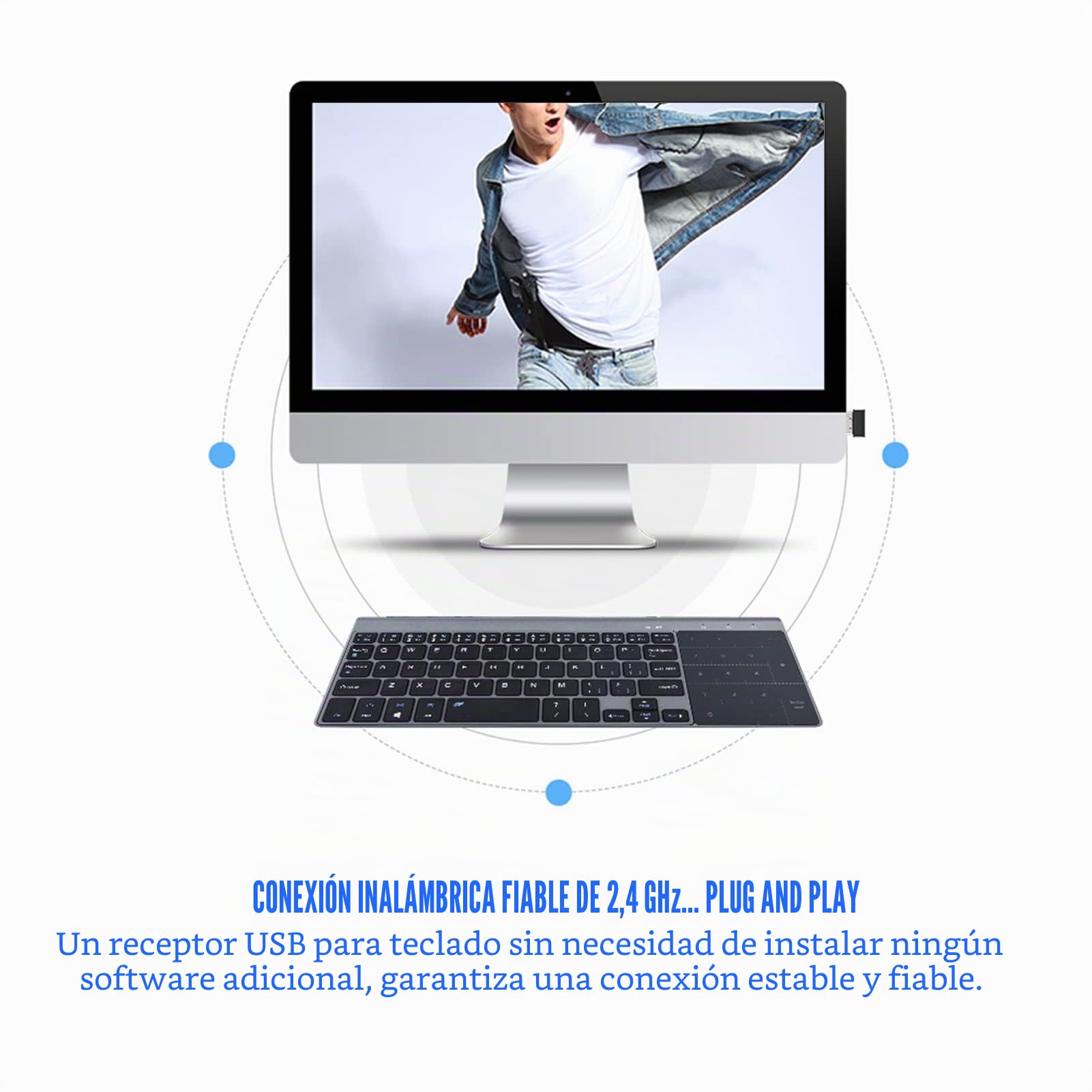 Vikye Teclado Inalámbrico de 2,4G, Mini Teclado Delgado Portátil Universal con Panel Táctil Sensible para PC/Notebook/TV Box
