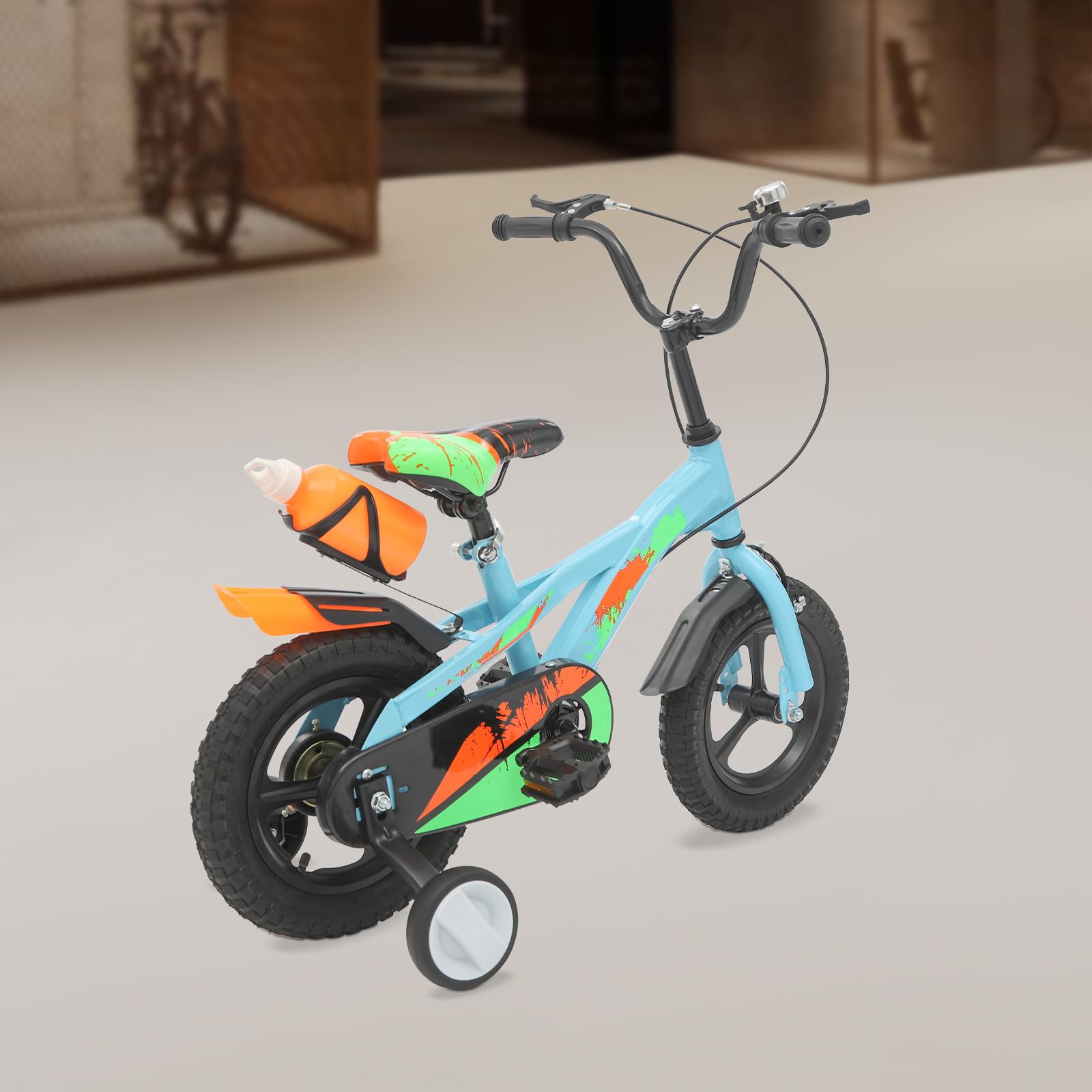 12 Zoll Kinderfahrrad, Kinder Fahrrad ab 2 Jahren mit Wasserflasche, Fahrrad Kinder für Jungen und Mädchen ab 2-5 Jahre, Upgraded Höhenverstellbar, Robustes Carbonstahl-Rahmen