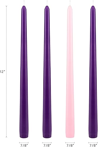 Miniatura 2 de Mega Candles 4 velas cónicas de Adviento sin perfume, velas de cera vertidas a mano de 12 x 78 pulgadas, vacaciones, iglesia, devocional,