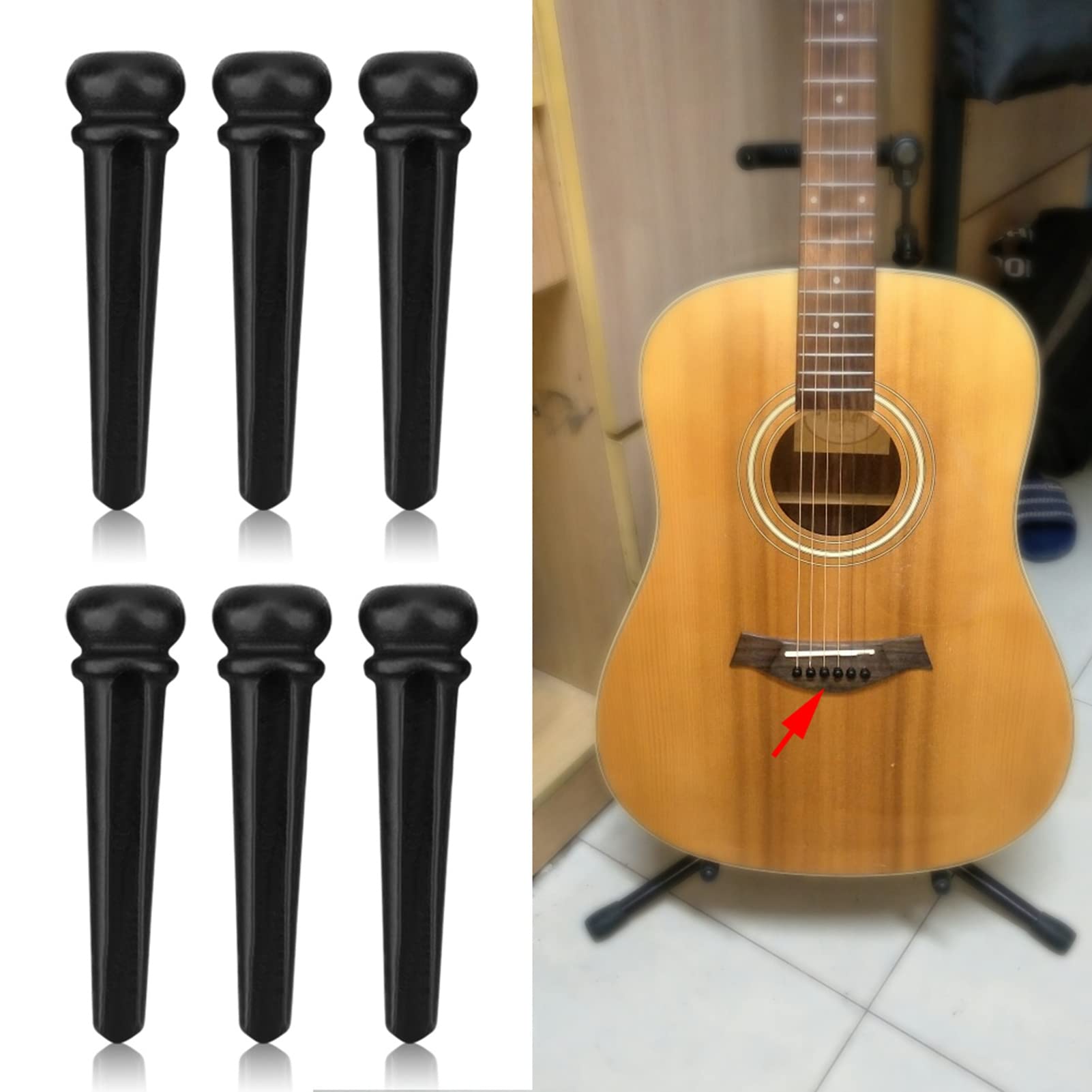 24 PCS Goupilles Chevalet Guitare - Broches Pont Guitare Acoustique Folk, Chevilles Remplacement Cordes - Blanc & Noir Lot 24 Pièces