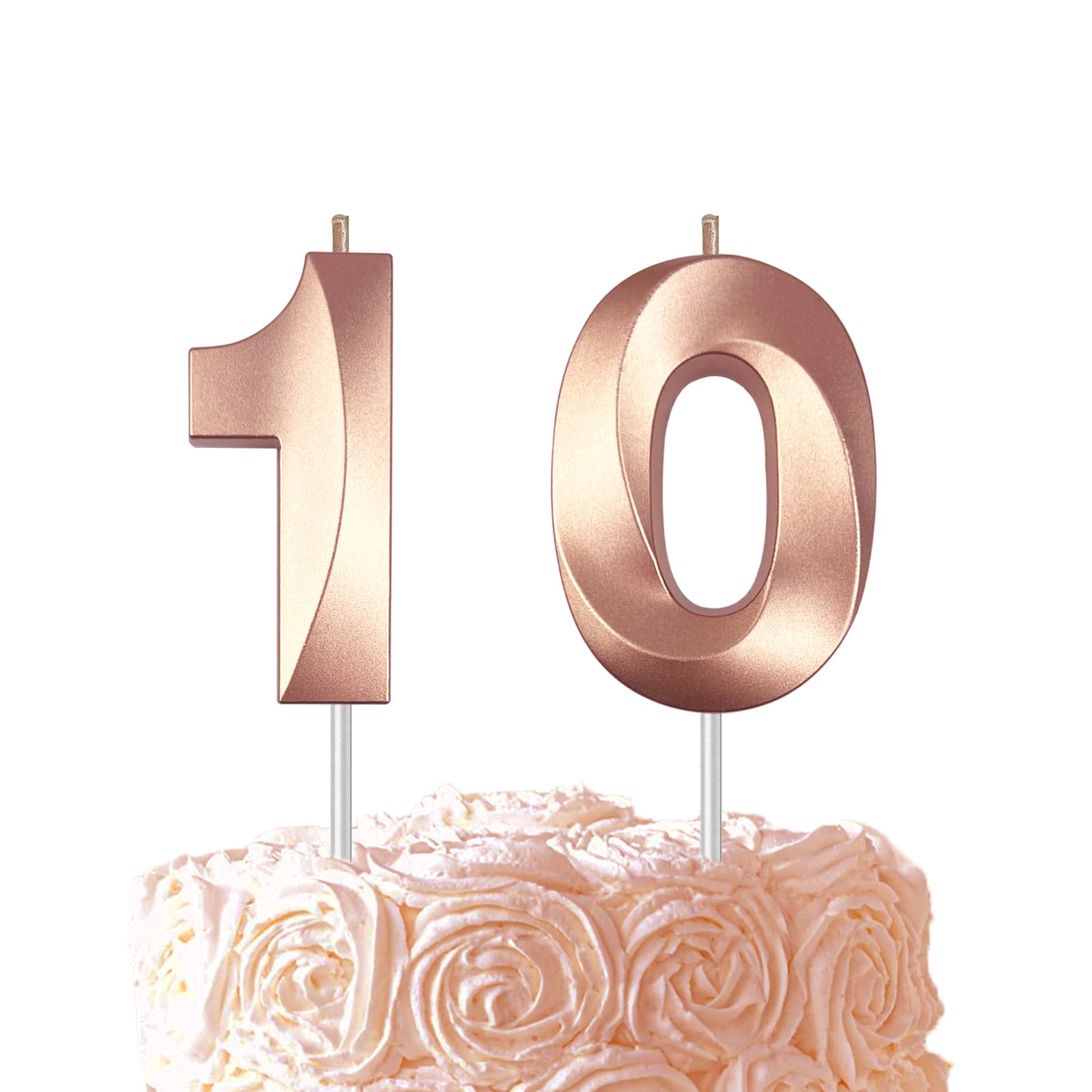 Rose Gold Birthday Number 10 Candles for Wedding Party Cake Decorations