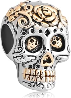 LovelyJewelry 925 Sterling Silver Skull Charm Dia De Los Muertos Beads for Bracelet