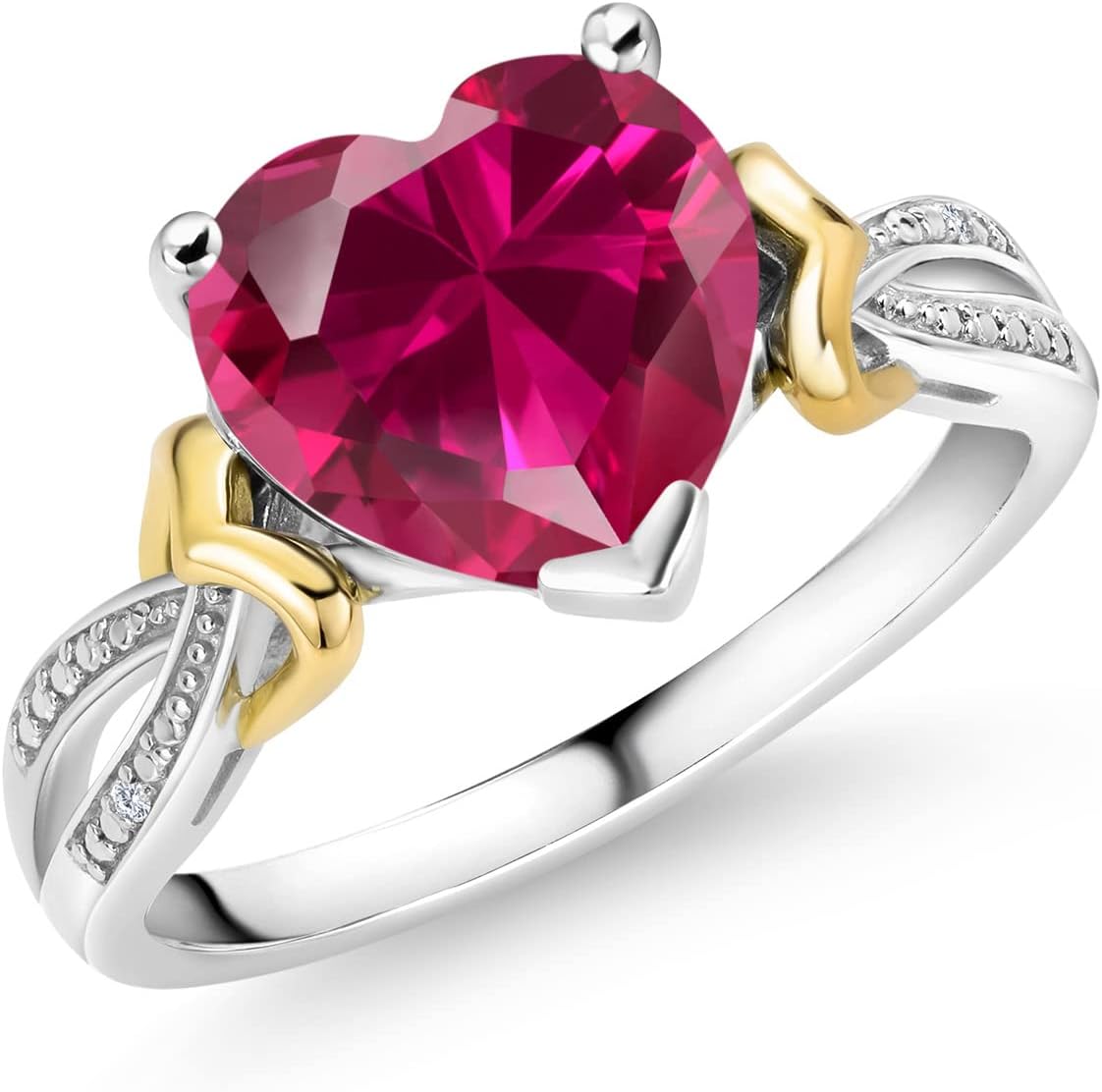 Gem Stone King 3-4 Cttw Heart Shape Gemstone Birthstone and Diamond Engagement Ring For Women | 925 Sterling Silver and 10K Yellow Gold | 10MM Heart | Available In Size 5, 6, 7, 8, 9