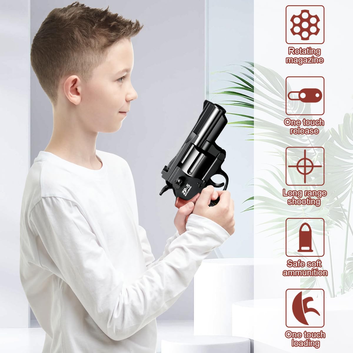 Zabawkowy pistolet dla dzieci, rewolwer, pistolet zabawkowy, pistolet piankowy, od 8 + z 24 piankowymi kulkami na Halloween, karnawał, prezent, akcesoria do kostiumu