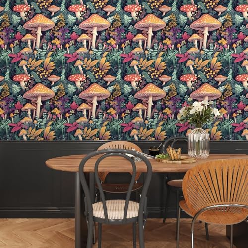 Mushrooms Wallpaper Peel and Stick Vintage Forest Colorful Contact Paper Vinyl Waterproof Self Adhesive Boho Botanicl Wall Mural for Room Bedroom Walls Bookcase Drawers Cabinet Table 17.5in x393in by Laatse - Used condition - Image 7