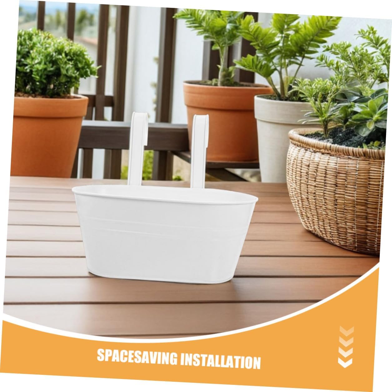 3pcs White Iron Hanging Flower Pots for Balcony Railing – Metal Over The Rail Planters with Detachable Handles, Outdoor Garden Hanging Buckets for Porch and Patio Gardening