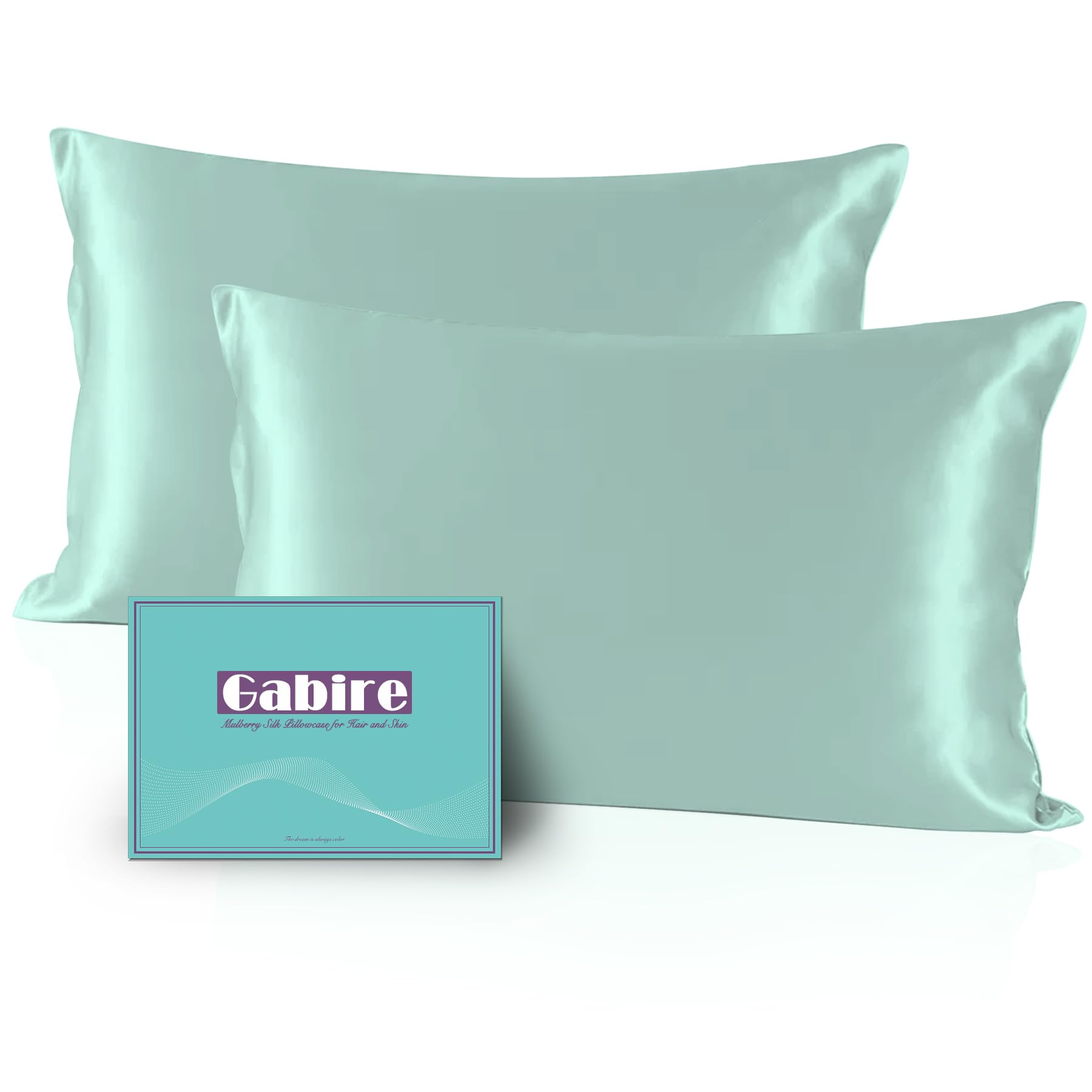 Gabire Mulberry Silk Pillowcases Set of 2, Both Sides Real Silk Pillowcase for Hair and Skin Prevent Acne Organic Silk Pillow Cases 2 Pack with Hidden Zipper, Sage Green, Standard (20"×26") — image 1