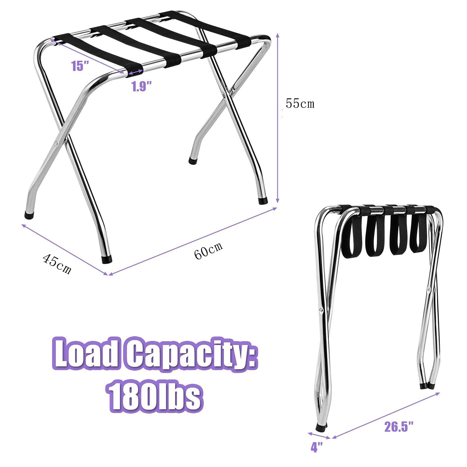 Klappbarer Gepäckträger aus Metall, 2er-Set – Kofferhalter, Hotel-/Schlafzimmerzubehör, stehende, Faltbare Gepäckaufbewahrung, 60 x 45 x 55 cm