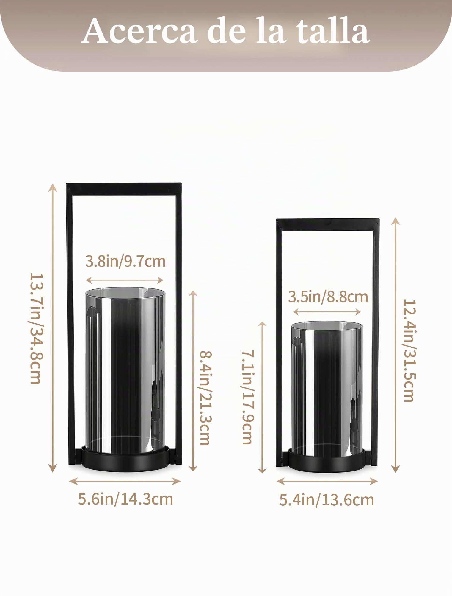 Sziqiqi Portavelas Negro con Vidrio Ahumado: Portavelas de Columna de Vidrio Gris para Decoración al Aire Libre - Moderno Candeleros de Metal para Sala de Estar Exterior Alféizar de Ventana