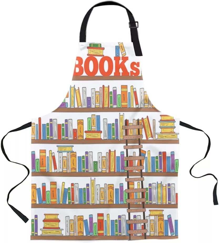 Cartoon Bookshelf Aprons for Women Men Kid Cooking Baking Apron Kitchen Utility Equipment Accessories