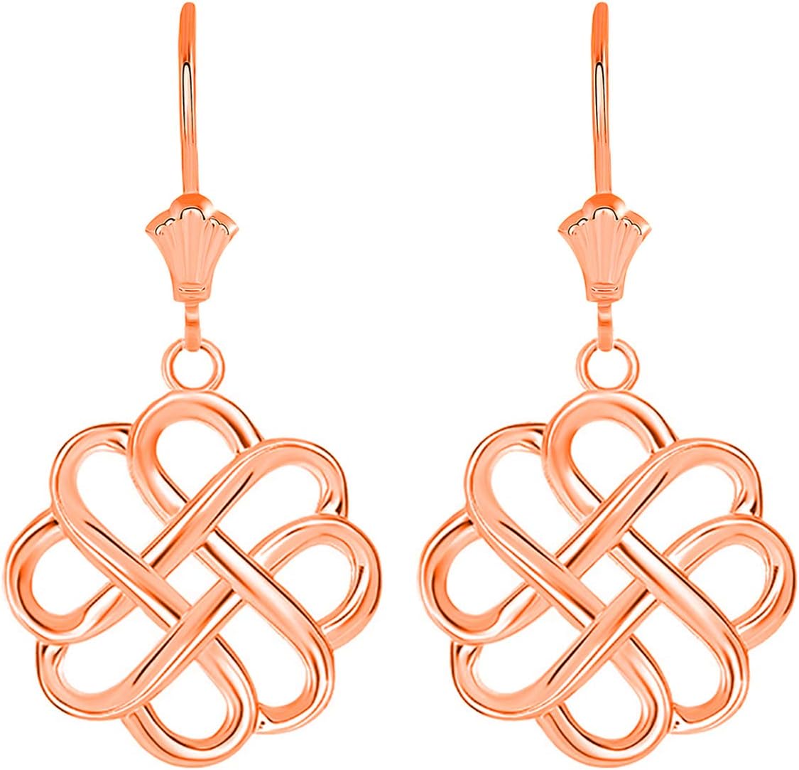 Certified Gold Endless Love Good Luck Irish Celtic Knot Dangle Earrings
