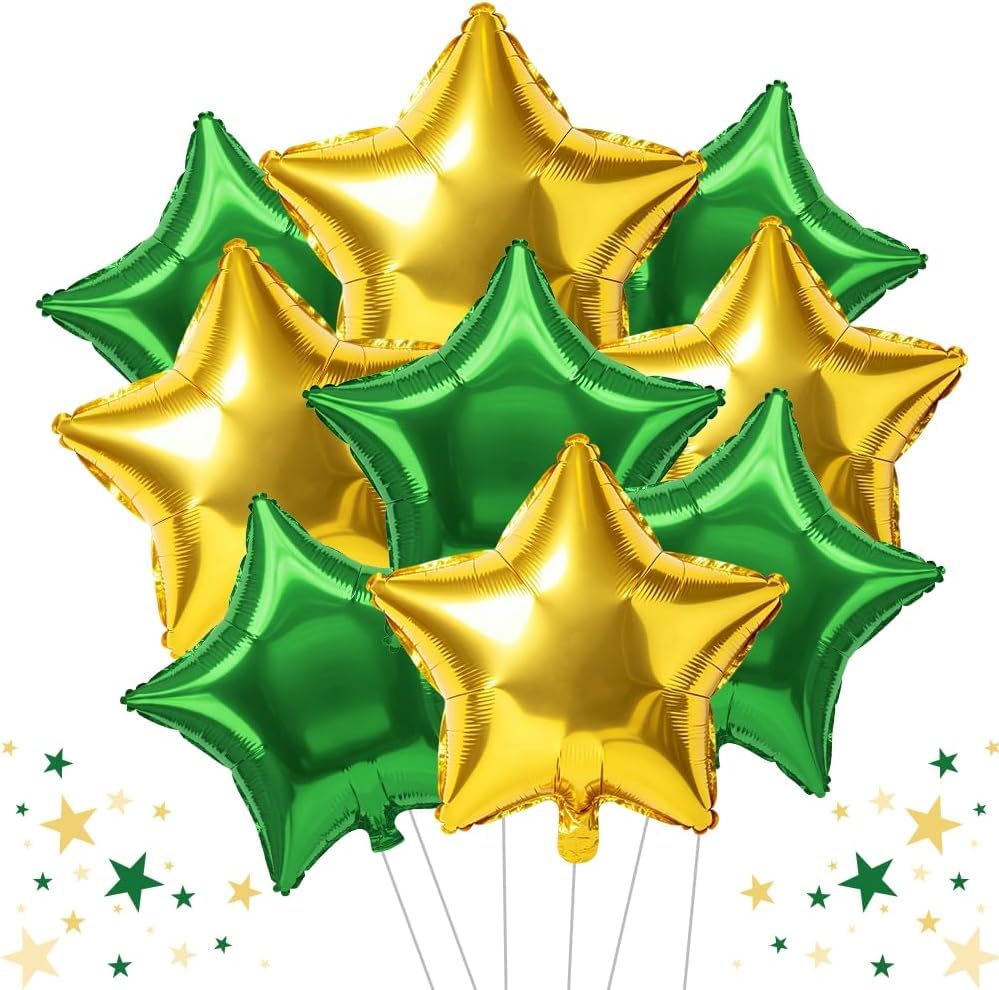 DecoGlee 15Pcs 18 Inch Large Green Gold Star Shape Foil Balloons Big Stars Helium Mylar Ballons for Birthday Wedding Bridal Shower Anniversary Engagement Party Decorations Supplies — image 1