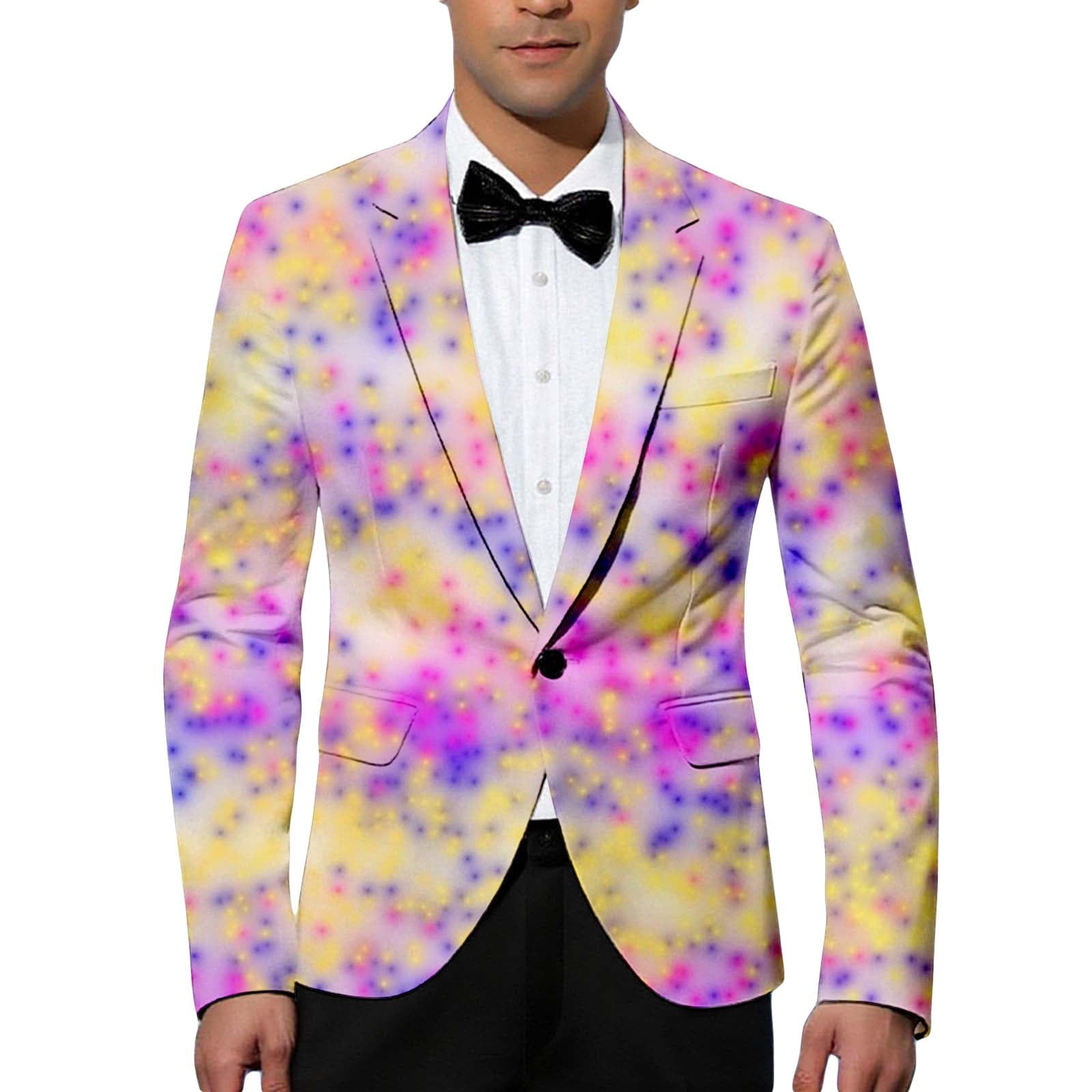 Suit Jacket Men's Graffiti Jacket Long Sleeve Colourful Blazer Funky Neon Coloured Suit Coat Prom Stage Jacket Casual Suit Jacket Tuxedo Carnival Costume Baggy Men's Suit