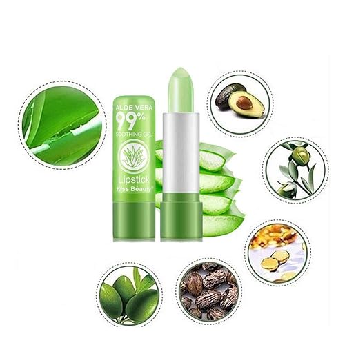 Miniatura 7 de Paquete de 3 lápices labiales de aloe vera, bálsamo labial nutritivo de larga duración, hidratante de labios, brillo labial mágico con cambio de