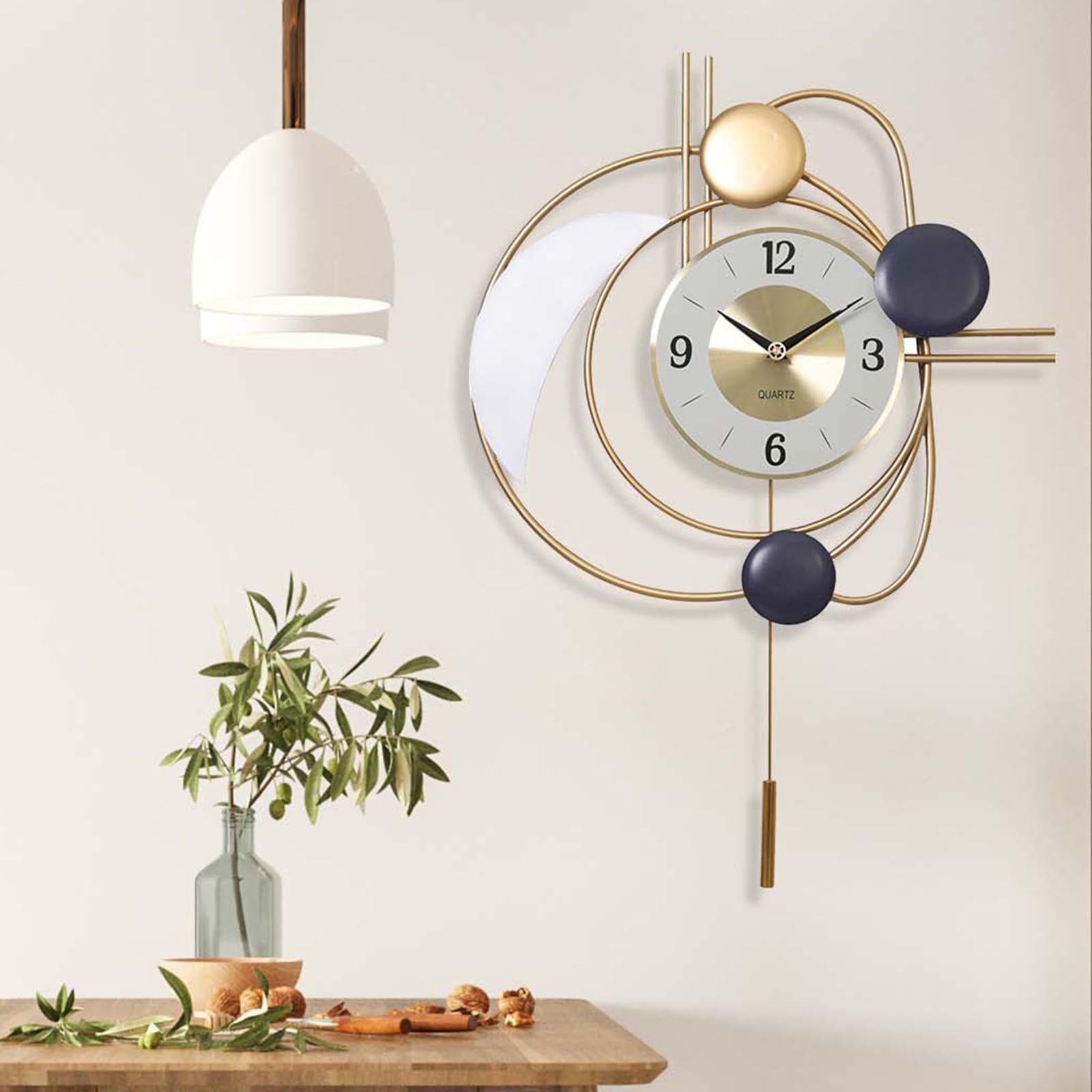 Orologio Da Parete Moderno Con Pendolo - 63x34 Cm, Design Silenzioso Per Soggiorno - Foto 8