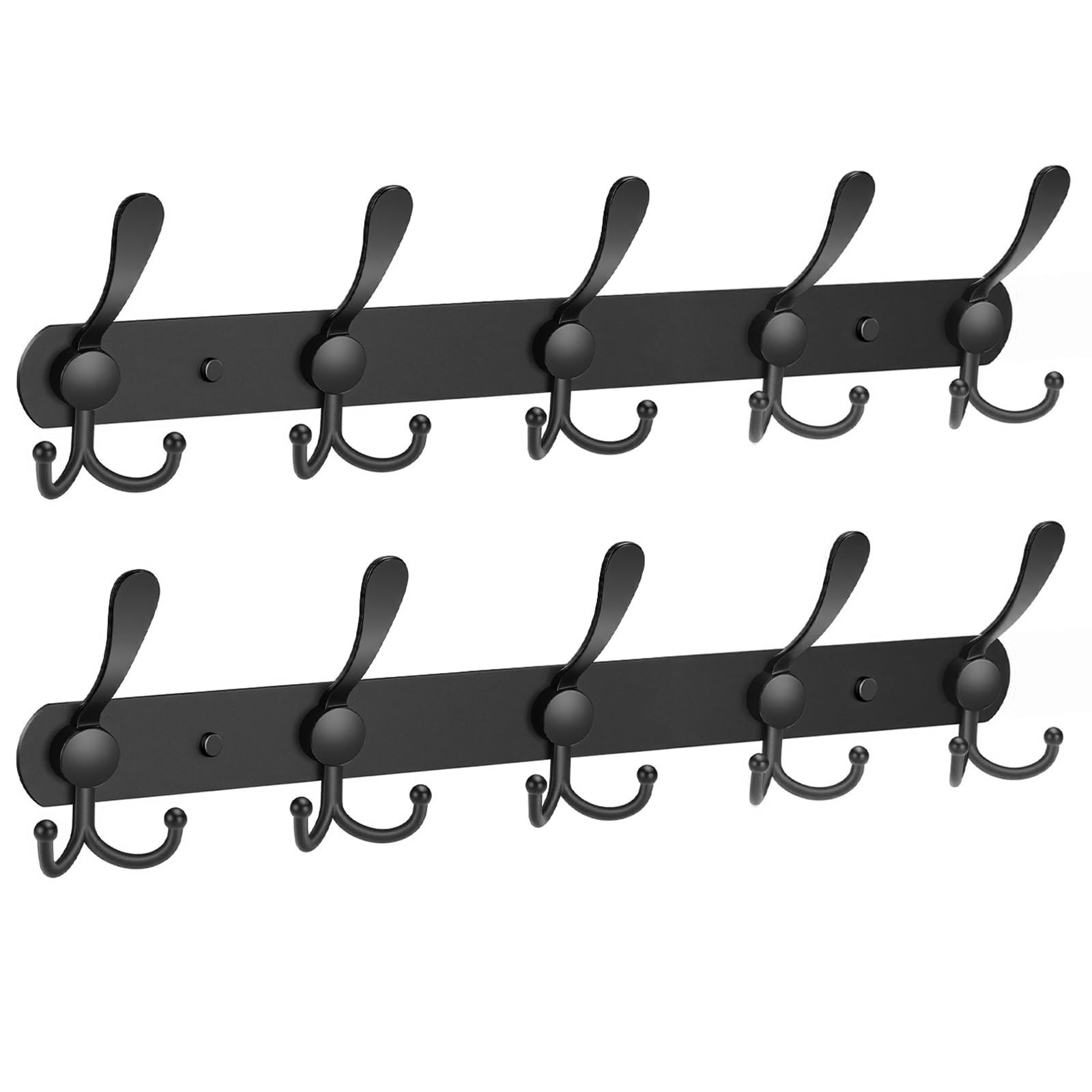 YUNISS Appendiabiti da parete, 5 ganci tripli in acciaio inox, per cappotti, cappelli, accappatoi, asciugamani, per ingressi, nero, confezione da 2
