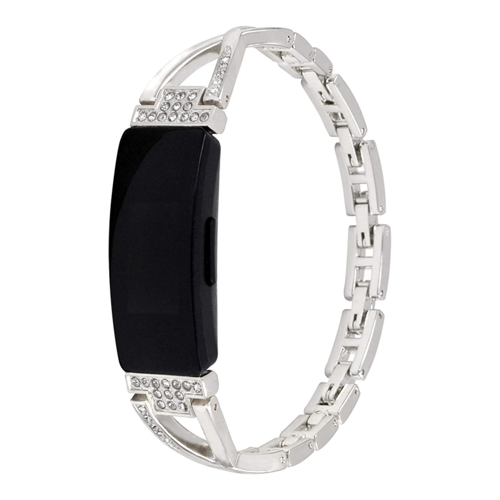 MVRYCE Inspire Replacement Band, Slim Stainless Steel Metal Watchband with Bling Rhinestones Women Adjustable Jewelry Bracelet Compatible with Inspire/Inspire HR/Ace 2 Smart Watch (A01)