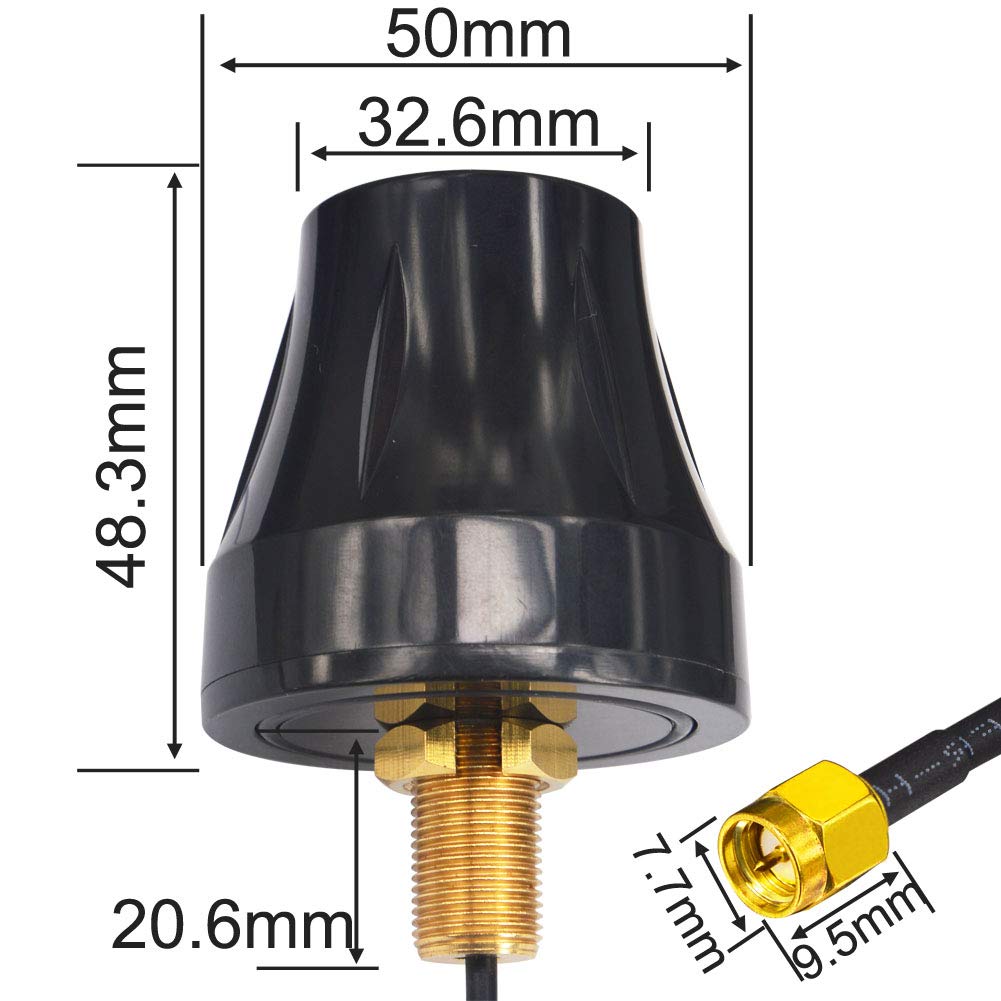 Kaunosta 4G LTE Omni-Directional Waterproof Antenna, 700-2700 MHz, 7dbi Gain, SMA Male Connector, RG174 Cable, 5ft, Signal Booster Repeater for Wireless Router & Camera