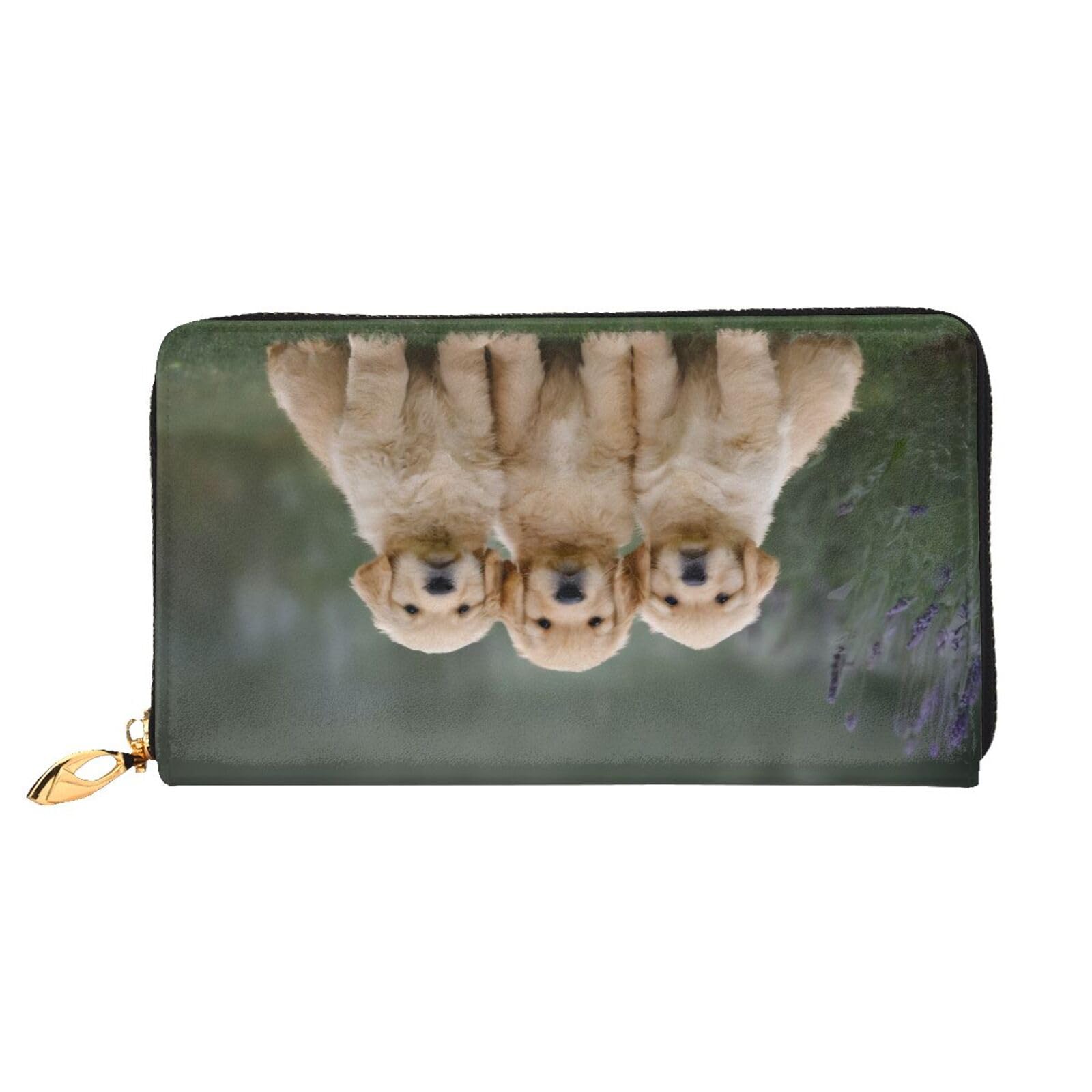 Phette de voyage en cuir synthétique premium imprimé Golden Retrievers texturé 3D