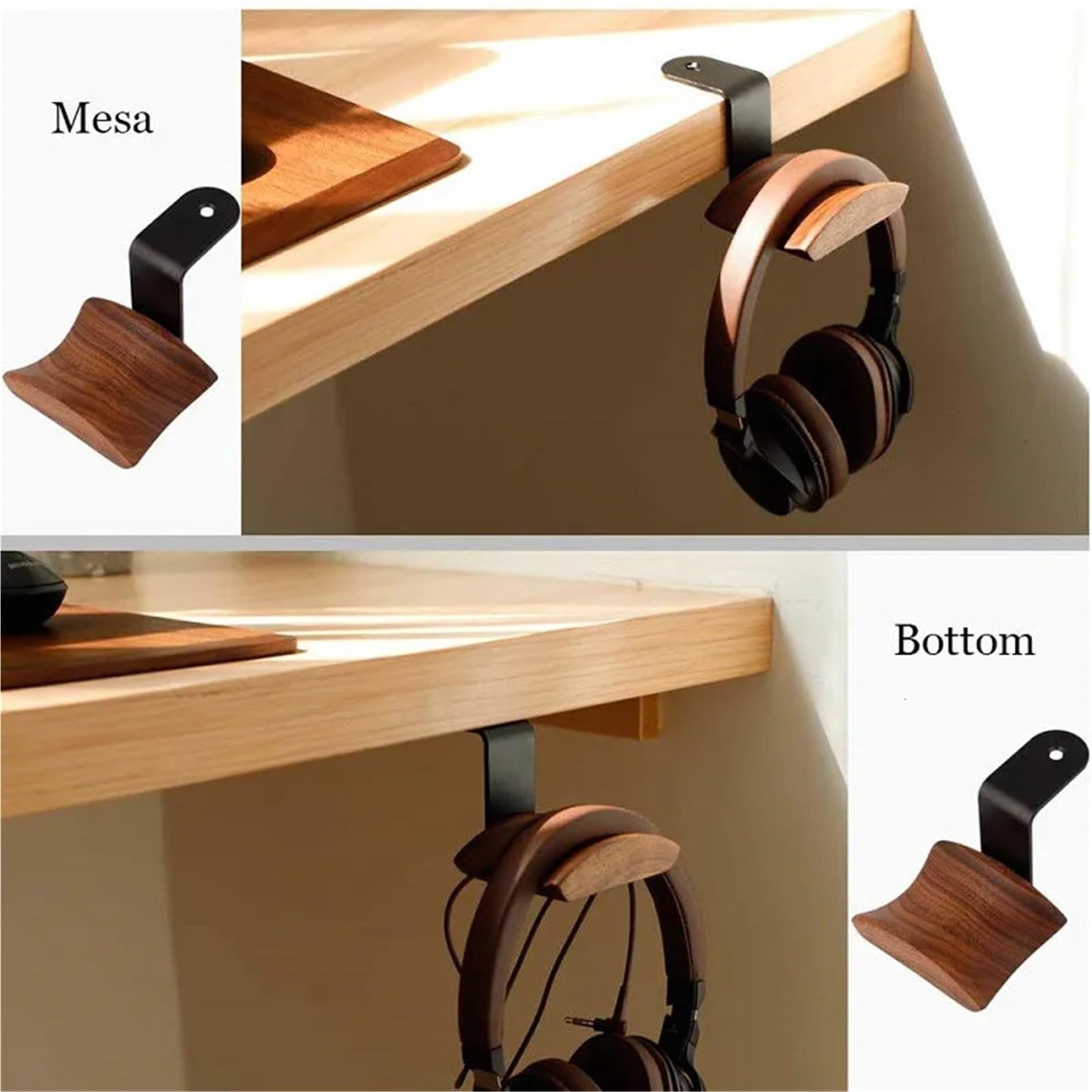 Supporto da parete per headset Supporto for cuffie in legno | Supporto universale for cuffie, espositore in metallo con gancio for cuffie montato a parete(Z- golden walnut)