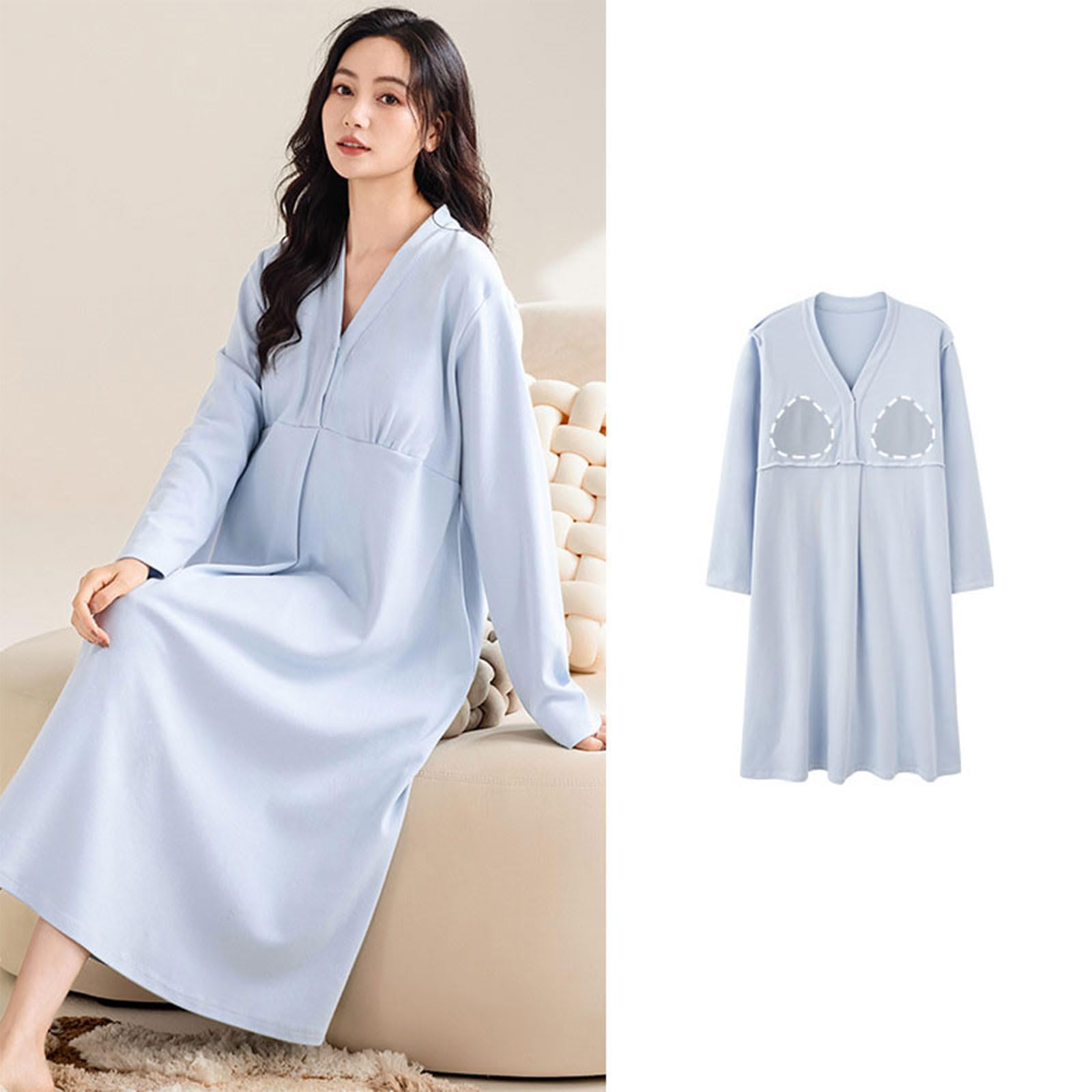 Abito da notte per maternità vestibilità ampia Camicia da notte liscia per allattamento con reggiseno integrato Vestiti per l'allattamento al seno per la gravidanza Camicia da notte morbida
