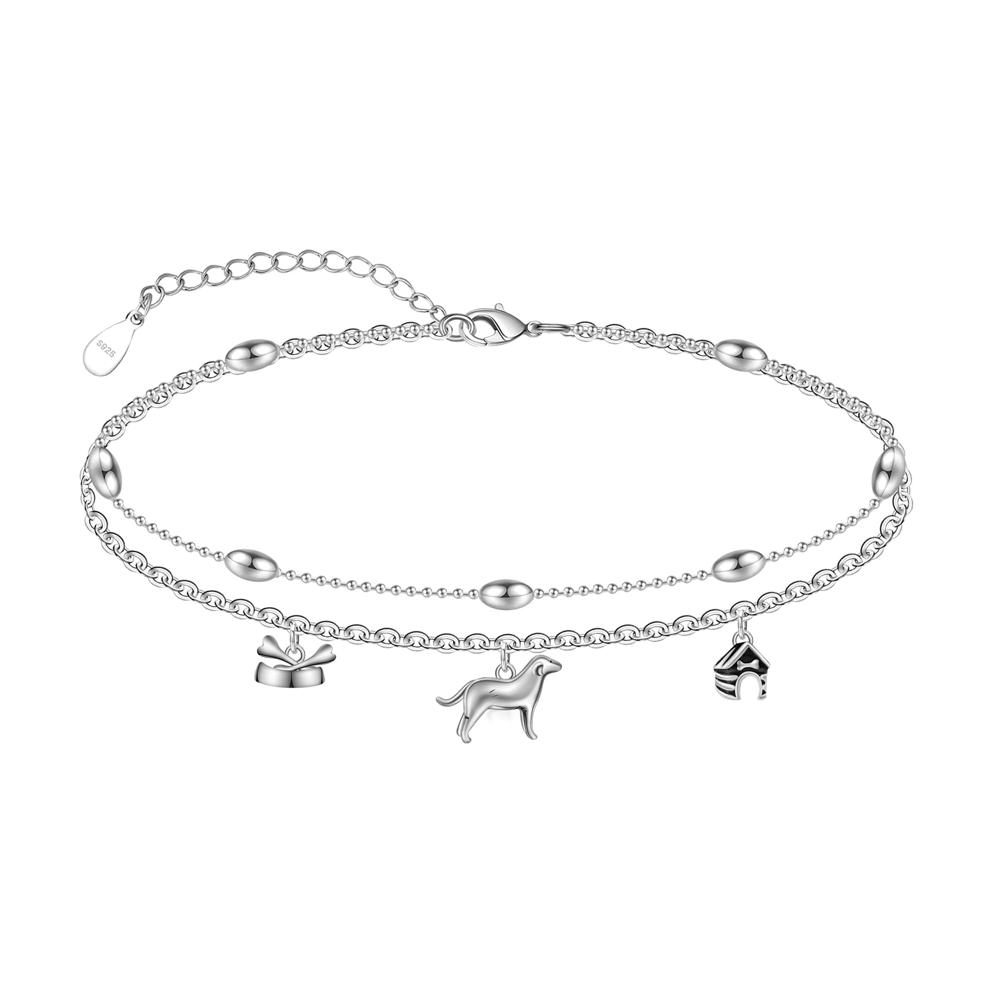 CHIC &amp; ARTSY 925 Sterling Silver Ankle Bracelets for Women, Adjustable Layered Foot Chains with Nature &amp; Symbol Charms, Lightweight Comfort Fit Boho Beach Everyday Jewelry