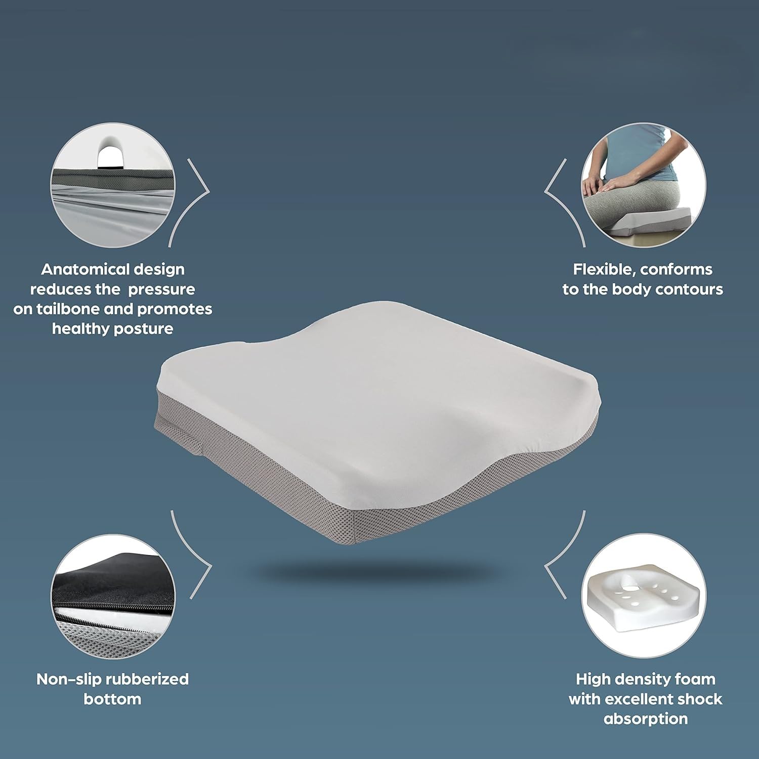 CloudBliss Coccyx Cushion Seat, for Men & Women, Foam Comfort for Tailbone Pain Relief, for Home, Office Chairs & Car Seats | Universal Size, 1 Unit (Grey) 1