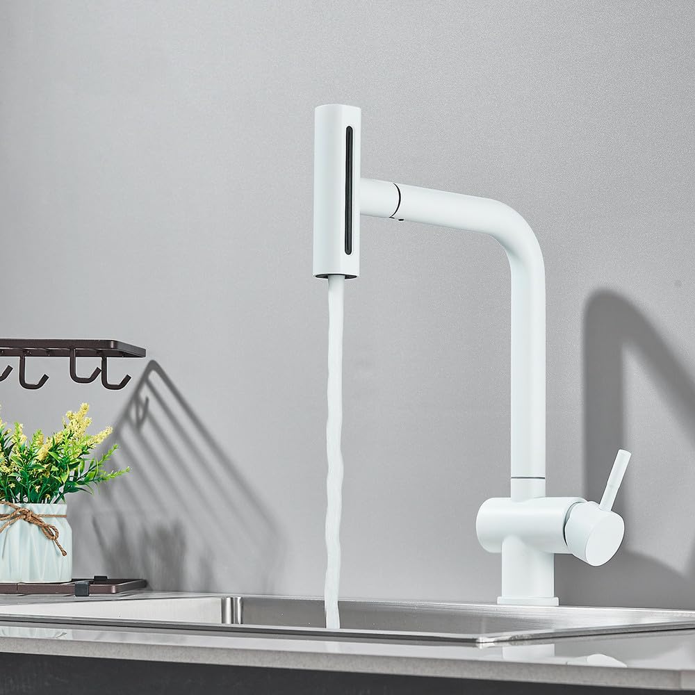 Robinet de cuisine extractible à 4 modes de jet et cardan rotatif 360°