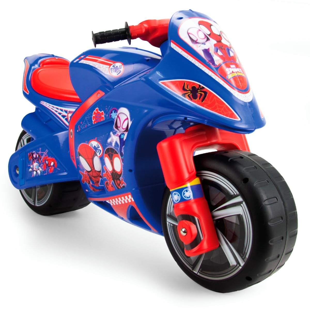 INJUSA – Winner Spidey XL Ride-on Motorbike, for Children +3 Years, with Official Brand Licence, Wide Plastic Wheels and Carrying Handle, Non Electric, Blue Colour