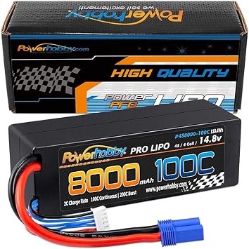 Powerhobby 4s 8000MAH 100C 14.8V Lipo Battery w EC5 Plug Hard Case Fits Arrma Kraton 8S / Losi DBXL-E