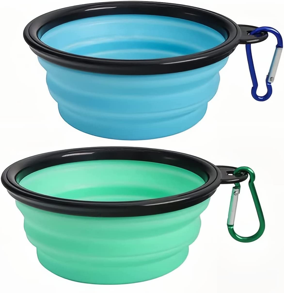 Collapsible Dog Bowl,Collapsible Dog Water Bowls for Cats Dogs, Portable Pet Feeding Watering Dish,Portable Dog Water Food Bowl with Carabiner (Small(350ML), light blue+light green)