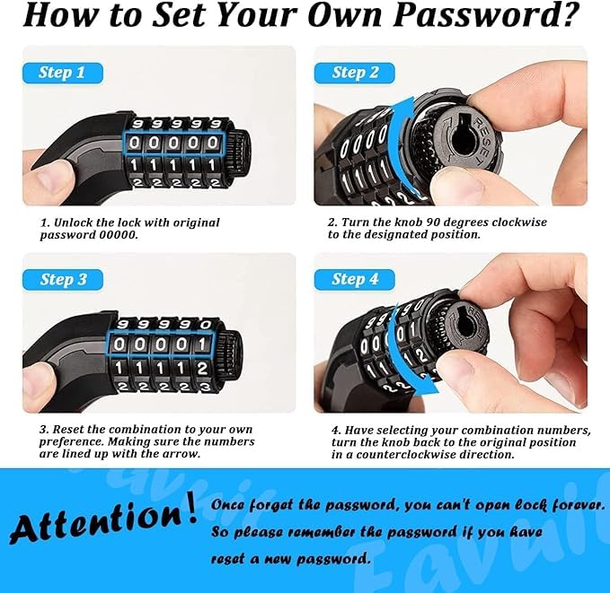 Image of Bike Lock: 5 Digit Combination Bike Chain Lock High Security Anti Theft - 3.2ft (0.97m) Heavy Duty Bicycle Lock for Bike Scooter - 6mm Thick