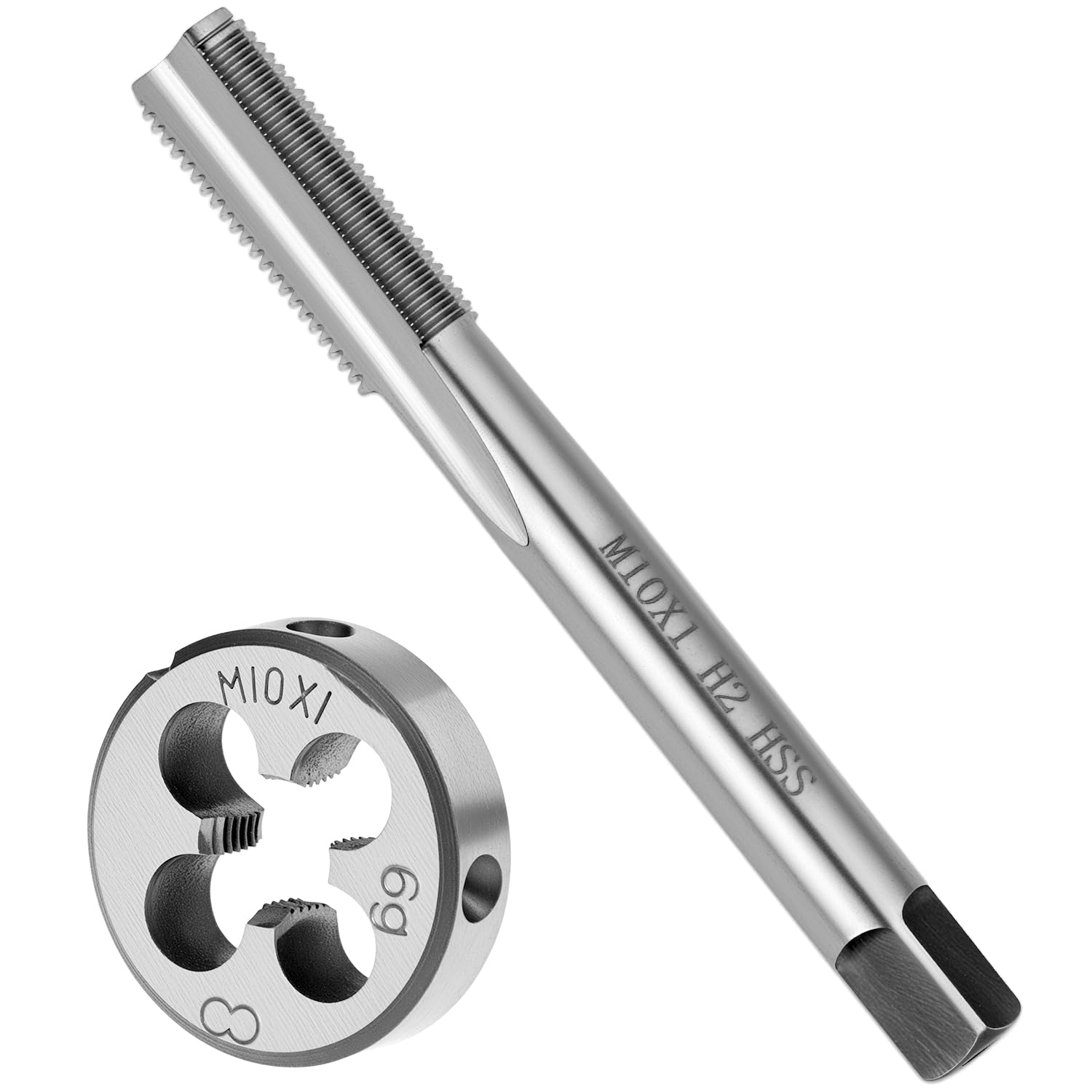 QWORK® M10 x 1mm Metric Thread Tap, HSS Tap and Round Die Set