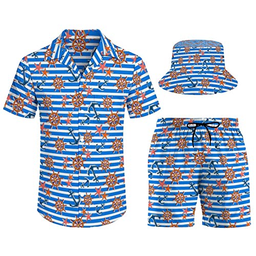 Ensemble hawaïen homme feuilles avec bob | Tenue de plage chic décontractée