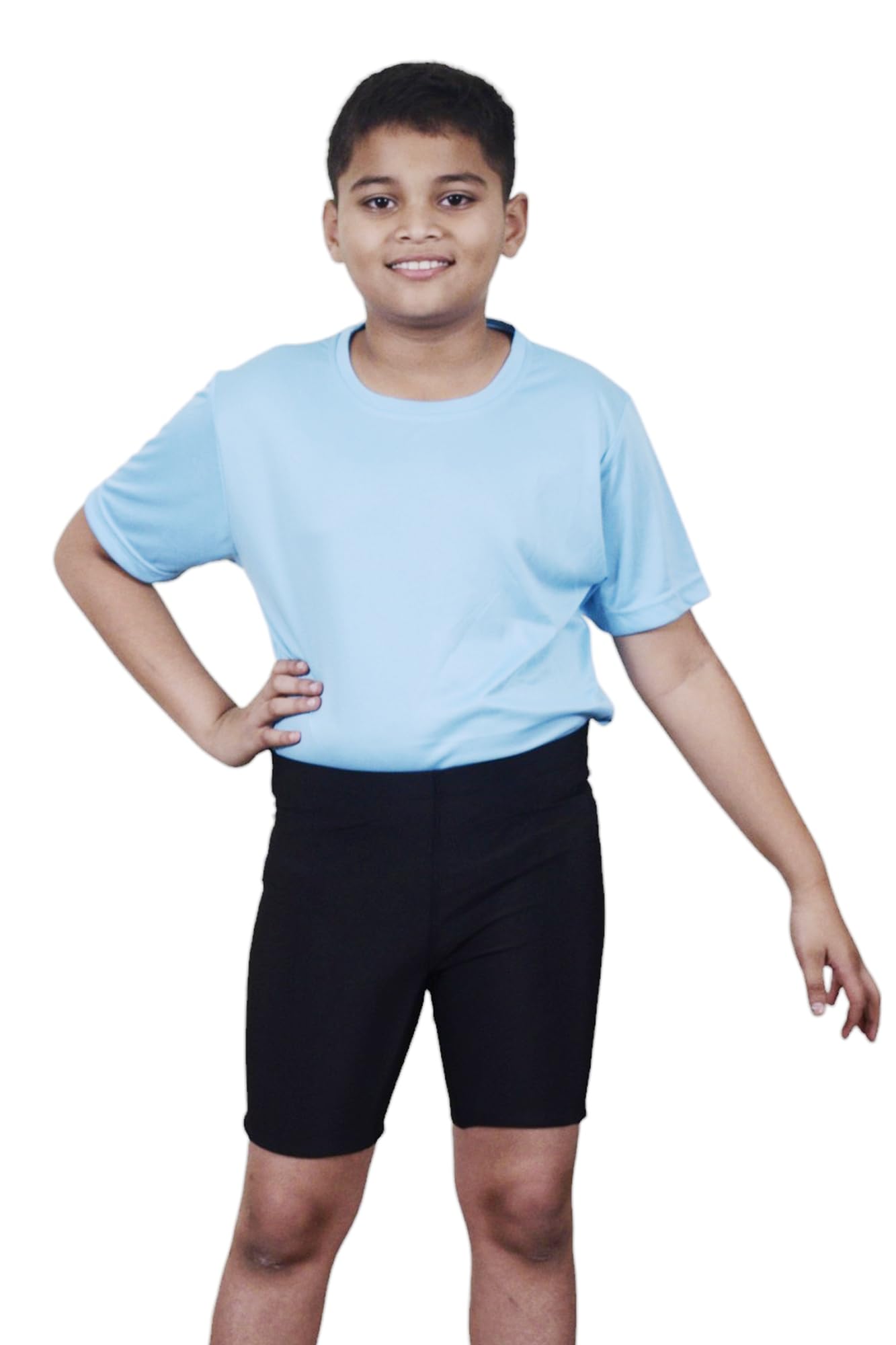 Spandex Boy's Regular Fit Shorts with Half Sleeves Tshirt | Adjustable, Quick Drying Leggings for Swimming, WaterParks, Surfing & Other Sports -Black & Blue