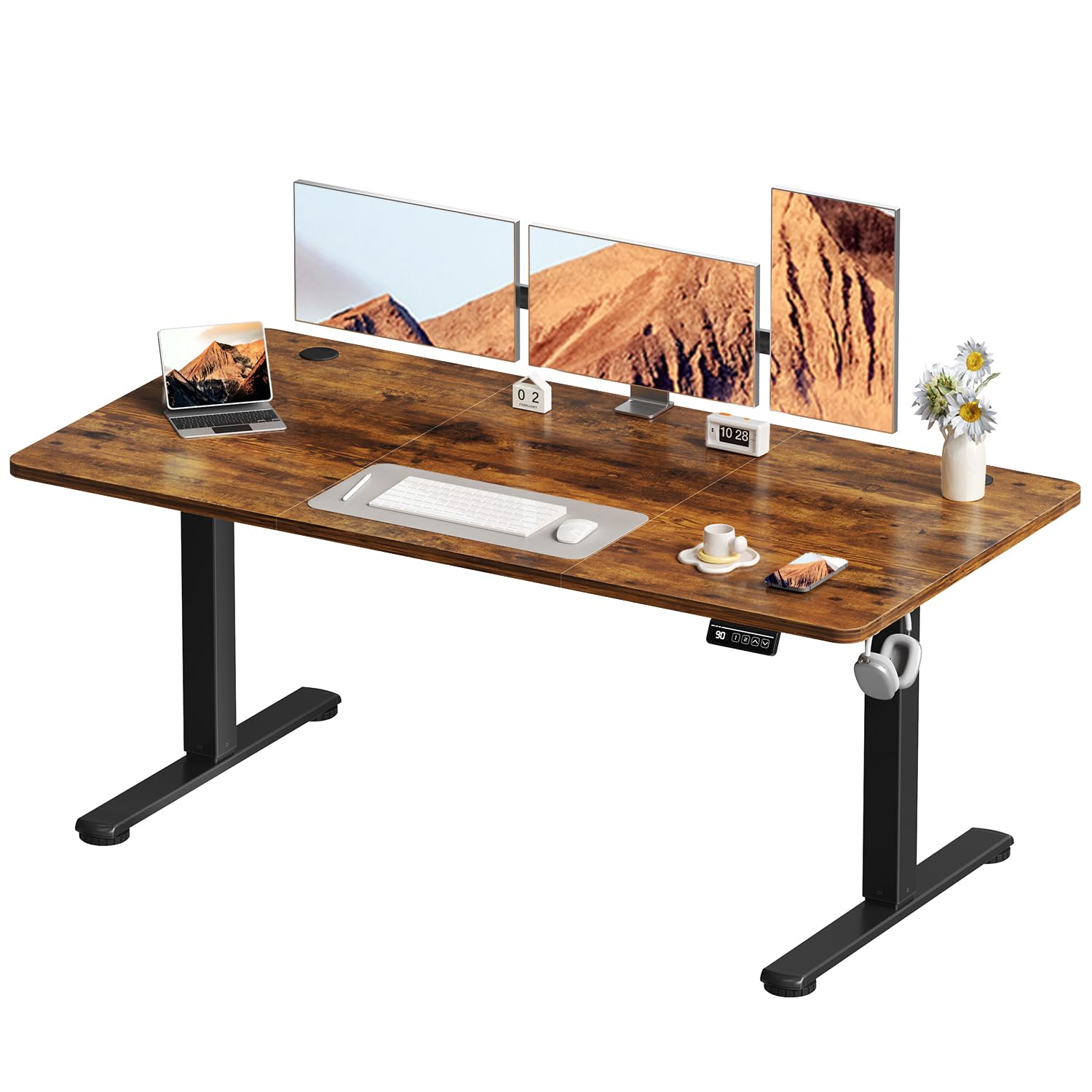 Devoko Elektrisch Höhenverstellbarer Schreibtisch 160 x 60cm, Stabiler Schreibtisch Höhenverstellbar Tisch, Steh-Sitz Bürotisch, Computertisch mit Memory-Funktion, Stehpult, Standing Desk, Braun