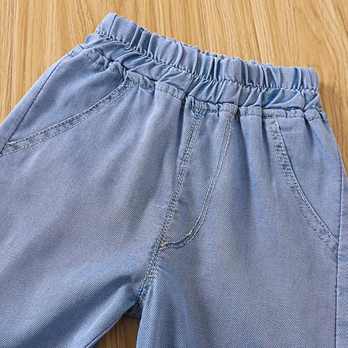 Pearl Bowknot Denim Jeans for Girls Kids Straight Elastic Waist Denim Jeans Casual Comfy Cotton Fall Winter Pant3