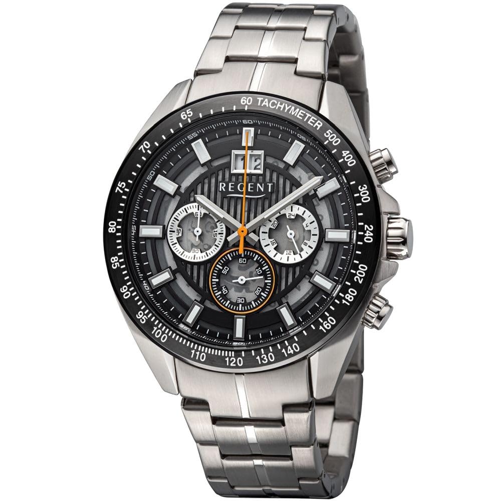 REGENT Herrenuhr Chronograph Edelstahl mit Gliederarmband Großdatum Analog 10 ATM BA-831