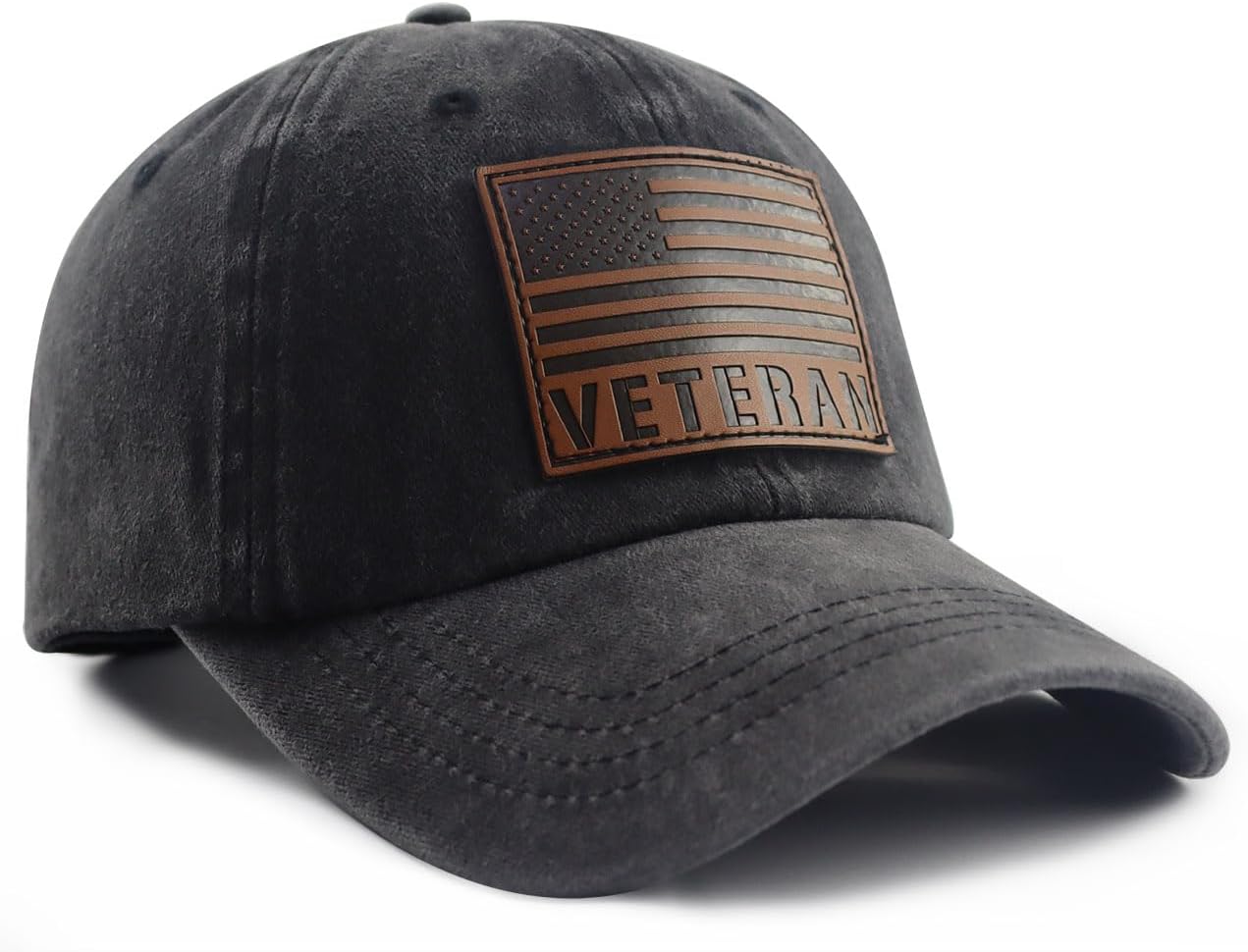 American Flag Veteran Hat for Men Women, Adjustable Cotton Leather Patch Army Military Patriotic Baseball Cap - Image 4