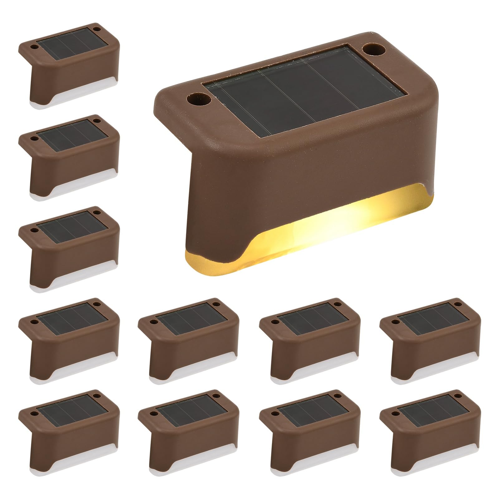 JSCARLIFE 12 Pack Solar Step Lights Outdoor, IP65 Waterproof Automatic Solar Powered Step Light, LED Solar Powered Stair Lights for Garden, Pathway, Patio, Deck (Warm White)
