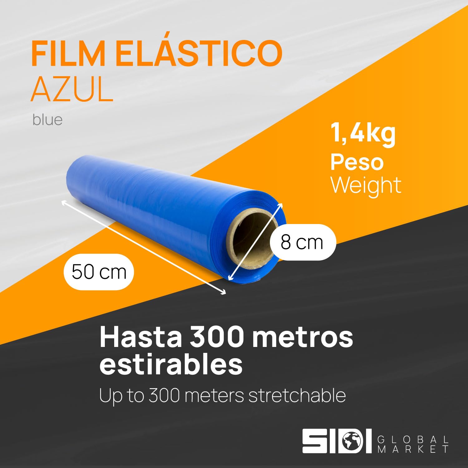 Pellicola per imballaggio, pellicola blu, carta film, rotolo di plastica protettiva per mobili, scatole di spostamento, plastica copritutto 50 cm x 300 m estensibile - SIDI (1 pezzo, blu)