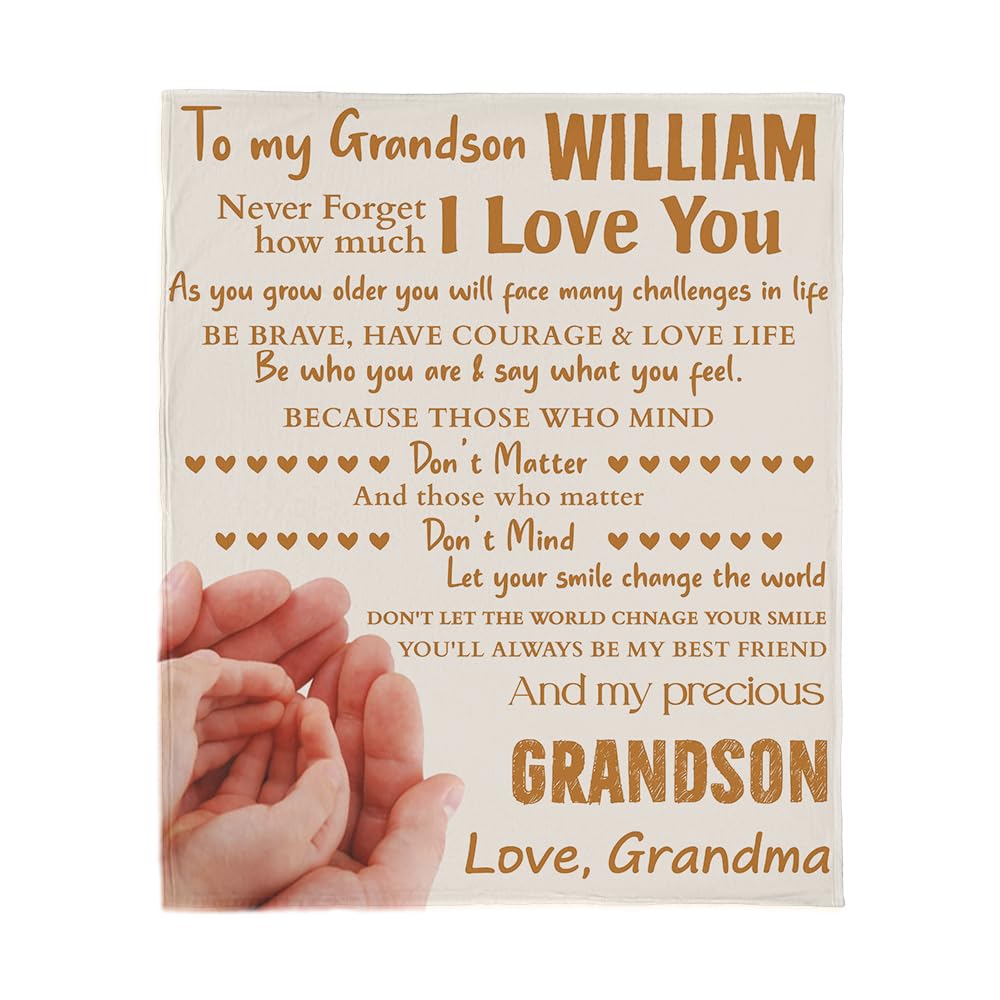 Chiside Personalized Grandson Blankets, to My Grandson Blanket from Grandma for Birthday Thanksgiving Gifts, Grandson Blanket Gifts, Grandson Blanket