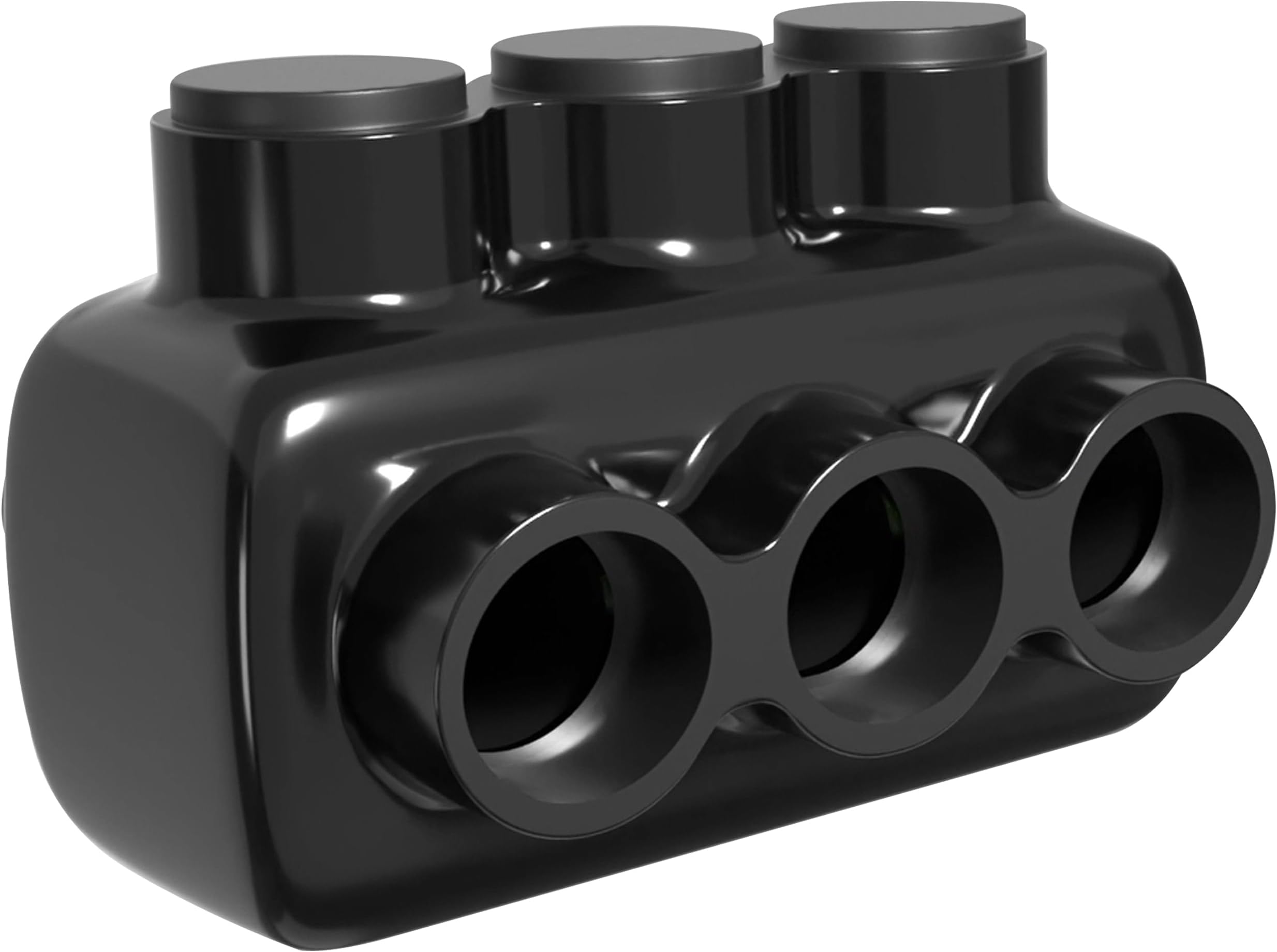 OhLectric Multi Cable Connectors - Black Insulated Multi-Tap Connector - 3 Wire Ports 1.9" x 1.85" - Single Sided Entry - Prefilled with Antioxidant - Fits 1/0-14 Wire Range - OL-38899