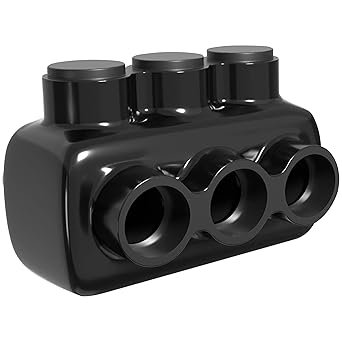 OHLECTRIC Single Side Entry - 3 Port - 4-14 AWG - Black Insulated Connector - Slotted Hex Screw - Pre-Filled with Oxide Inhibitor - Rubber Vinyl Coating, 6061-T6 Aluminum CU9AL