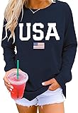 Dressmine Womens Casual Long Sleeve Graphic Tee Shirts Crew Neck Sweatshirts Pullover Tops for Women Medium 01 Navy Blue Usa Printed