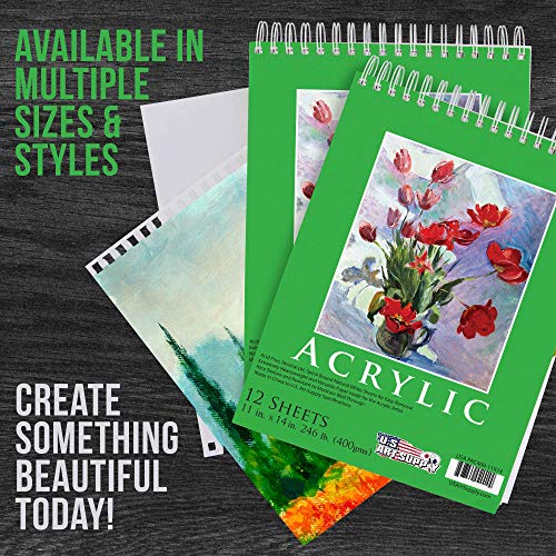 U.s. Art Supply (Pack Of 2 Pads) - 11" X 14" Premium Extra Heavy-Weight Acrylic Painting Paper Pad, 246 Pound (400Gsm), Spiral Bound, Pad Of 12-Sheets #TOP4