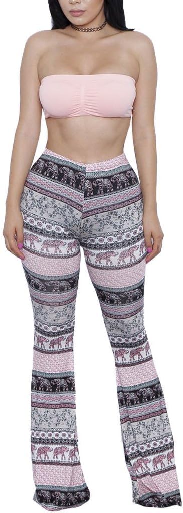 Bamovo Women's Tie Dye Print 2 Piece Sets Bandeau Bra and Flared Bottom Pants