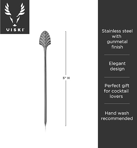 Miniatura 3 de Viski Gunmetal Art Deco - Palillos de dientes resistentes de acero inoxidable, accesorios de bar para bebidas, color negro, 5 pulgadas, juego de 4